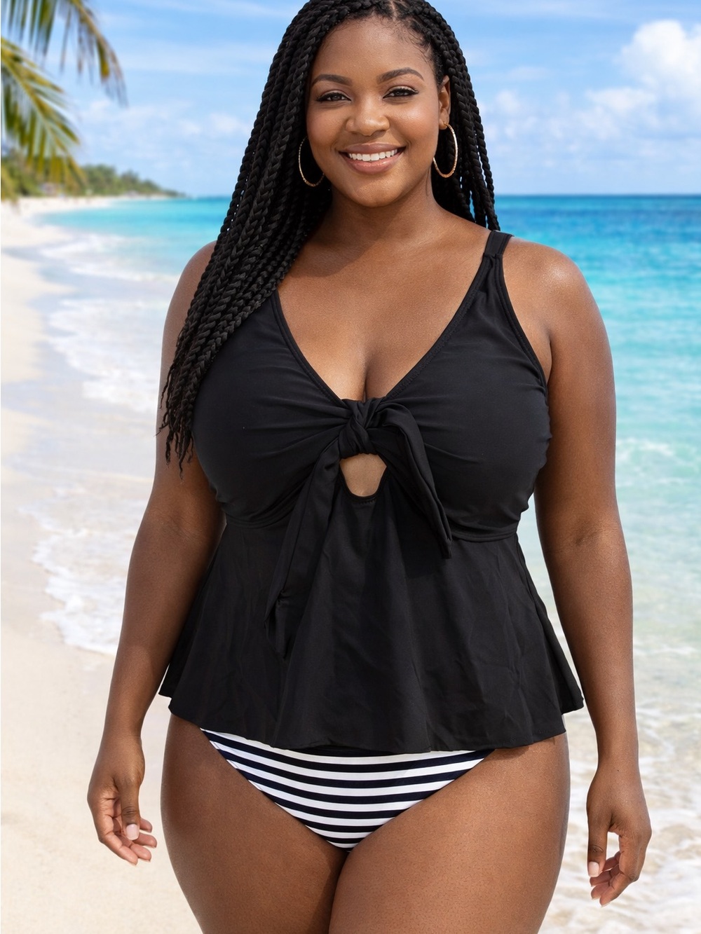 Hanna Nikole Tankini Tie Front Keyhole Cutouts Soft Removable Pads NWT Size 20W